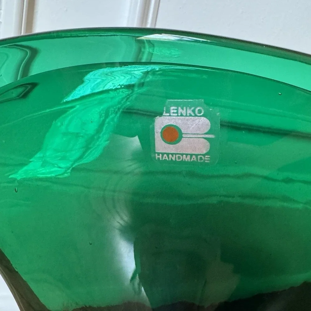 Blenko Handmade Art Glass Fan Vase Emerald Green Vintage Mid Century Modern‎ MCM